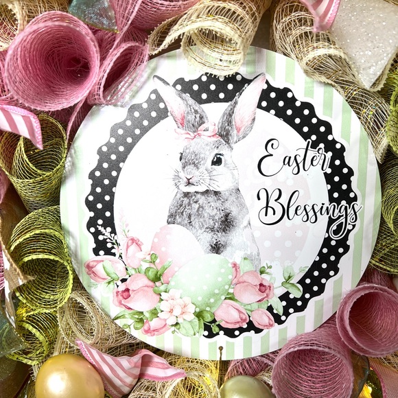 Handmade Spring or Easter Bunny Prelit Ribbon Wreath 22 in LED W21 - Picture 5 of 10